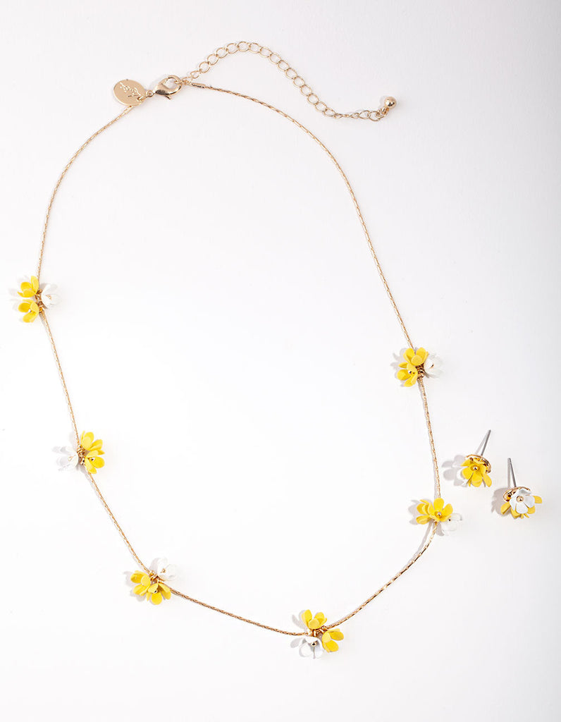Kids Flower Cluster Necklace & Earrings Set