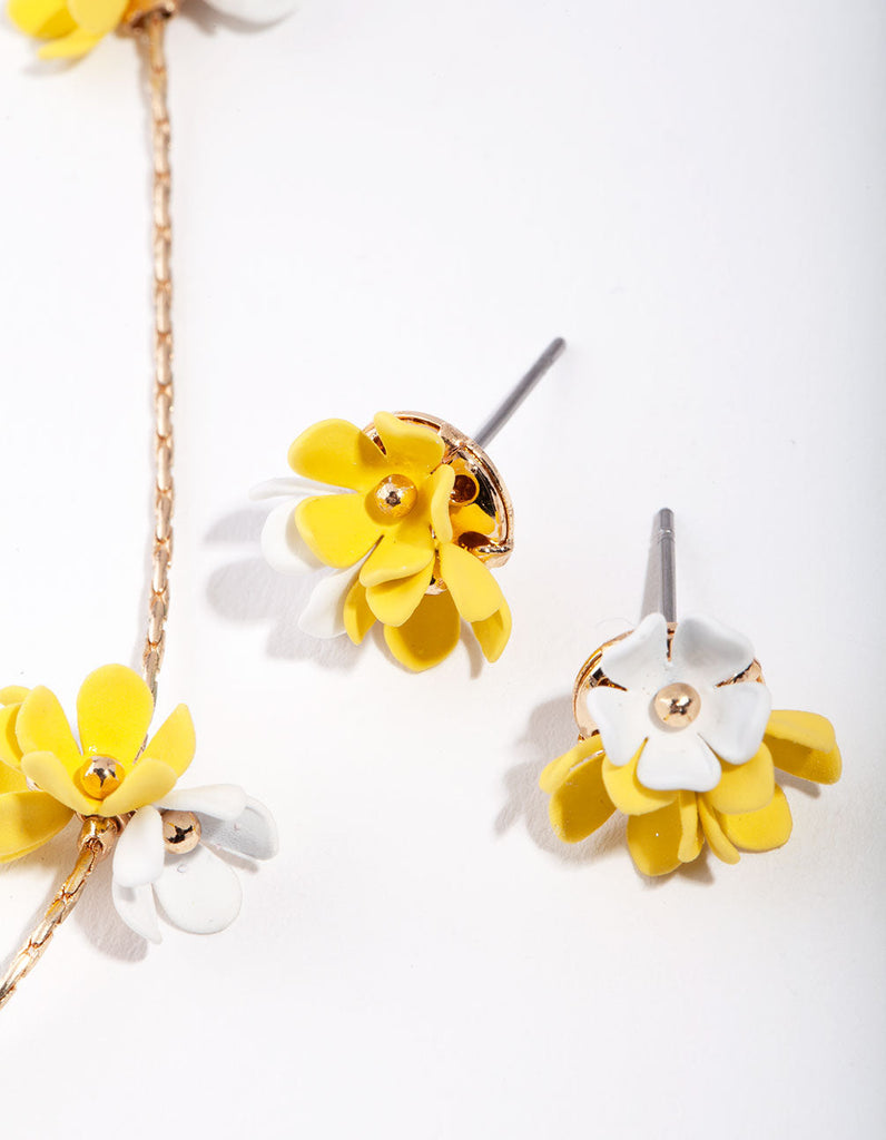 Kids Flower Cluster Necklace & Earrings Set