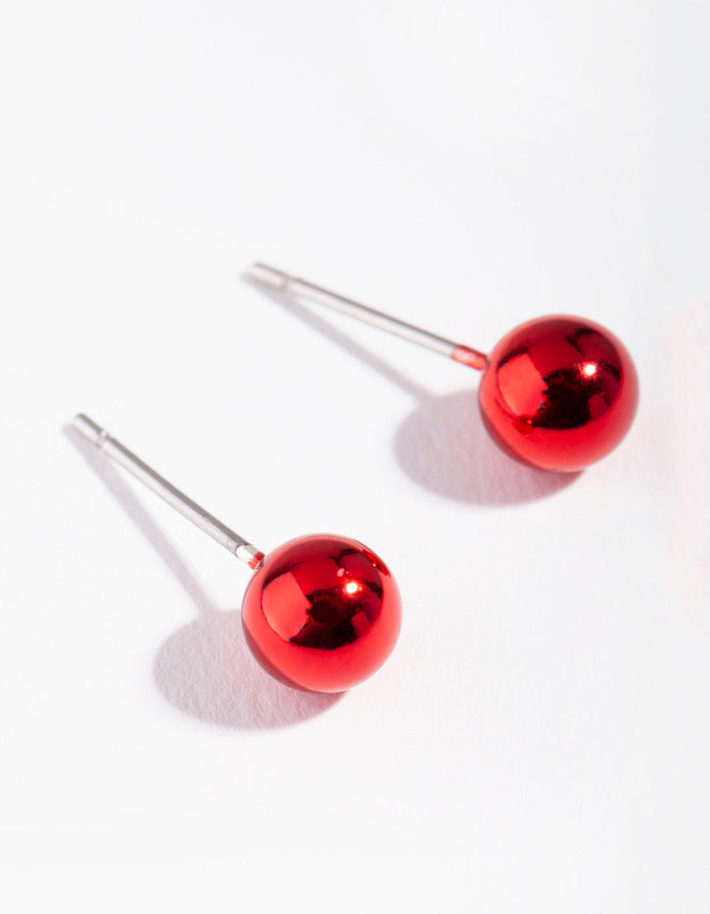 Acrylic Red Festive Ball Stud Earrings