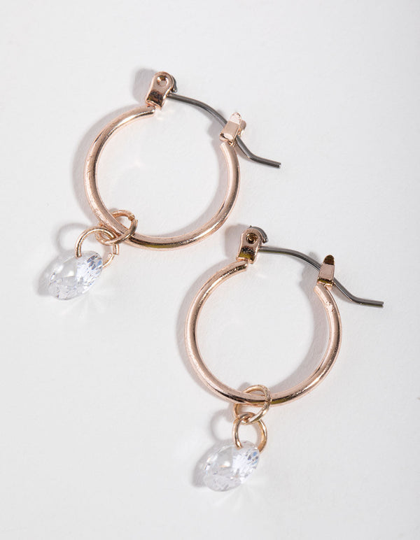 Rose Gold Floating Diamante Huggie Earrings