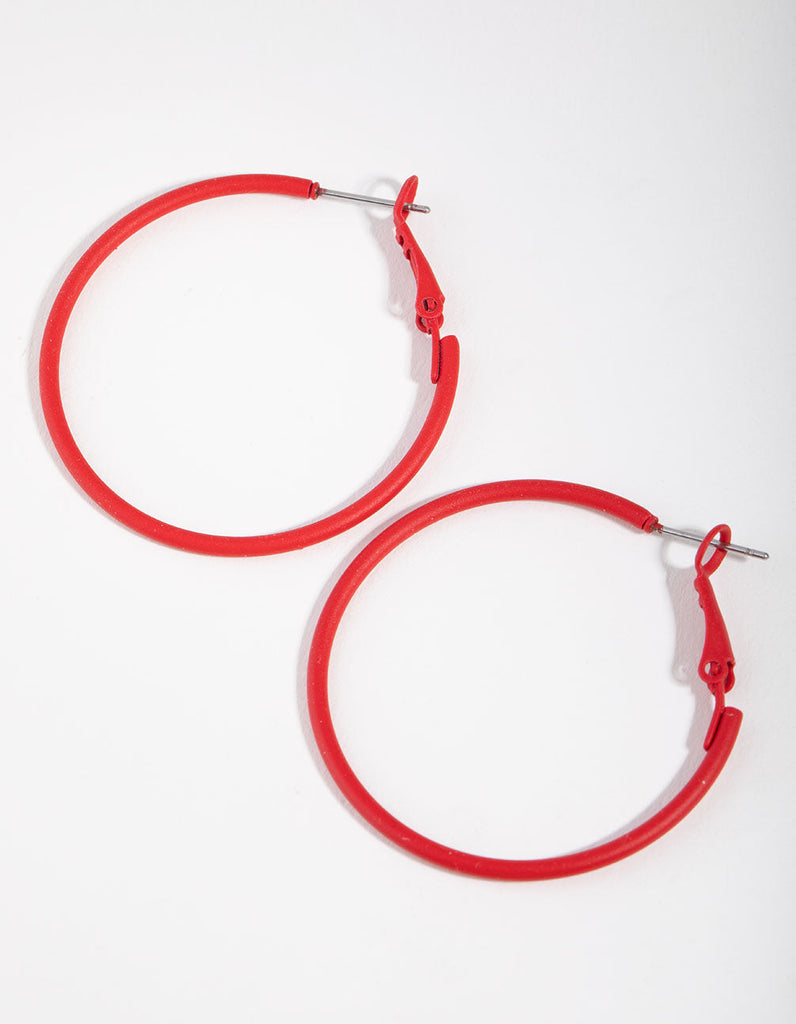 Matte Red Medium Fine Hoop Earrings
