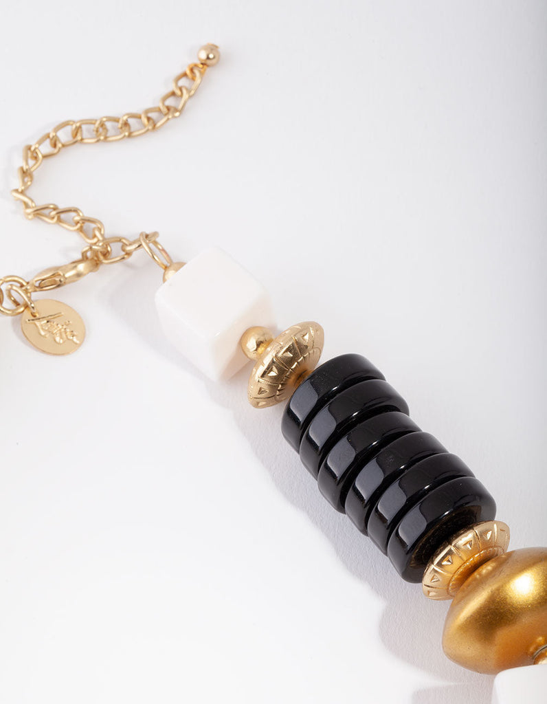 Black & Gold Statement Square Bead Necklace