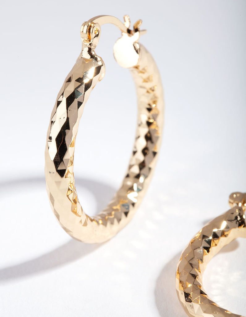 Gold Plated Patterned Hoop Earrings