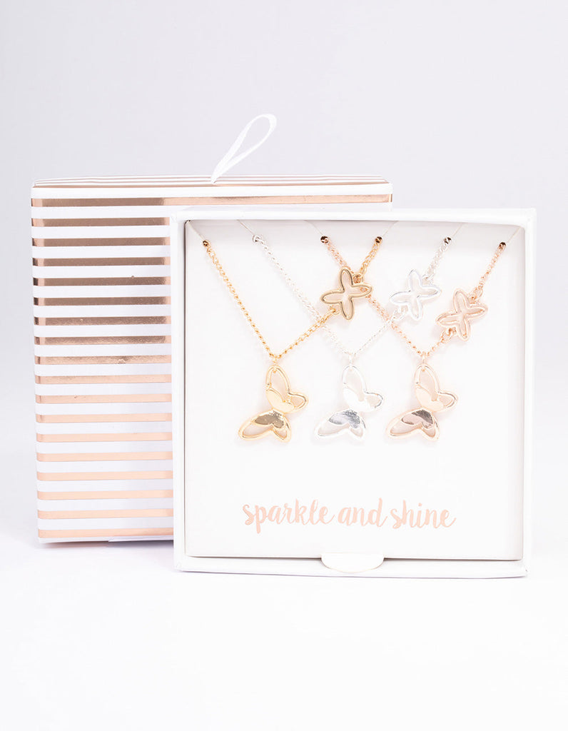 Mixed Metal Butterfly Necklace Pack