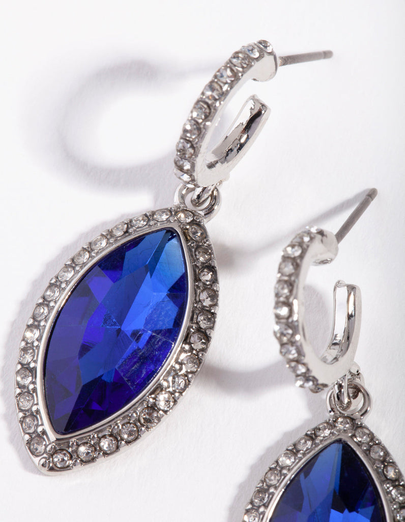 Rhodium Blue Navette Drop Earrings