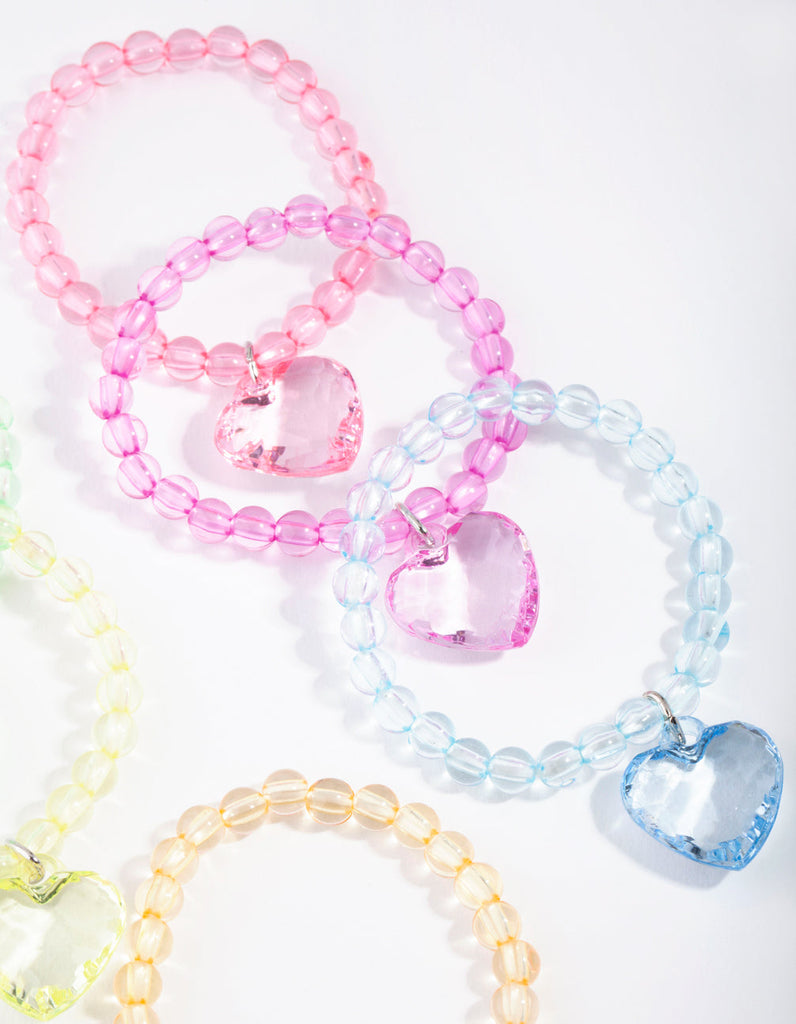 Kids Multi Coloured Bead Heart Bracelet 6-Pack