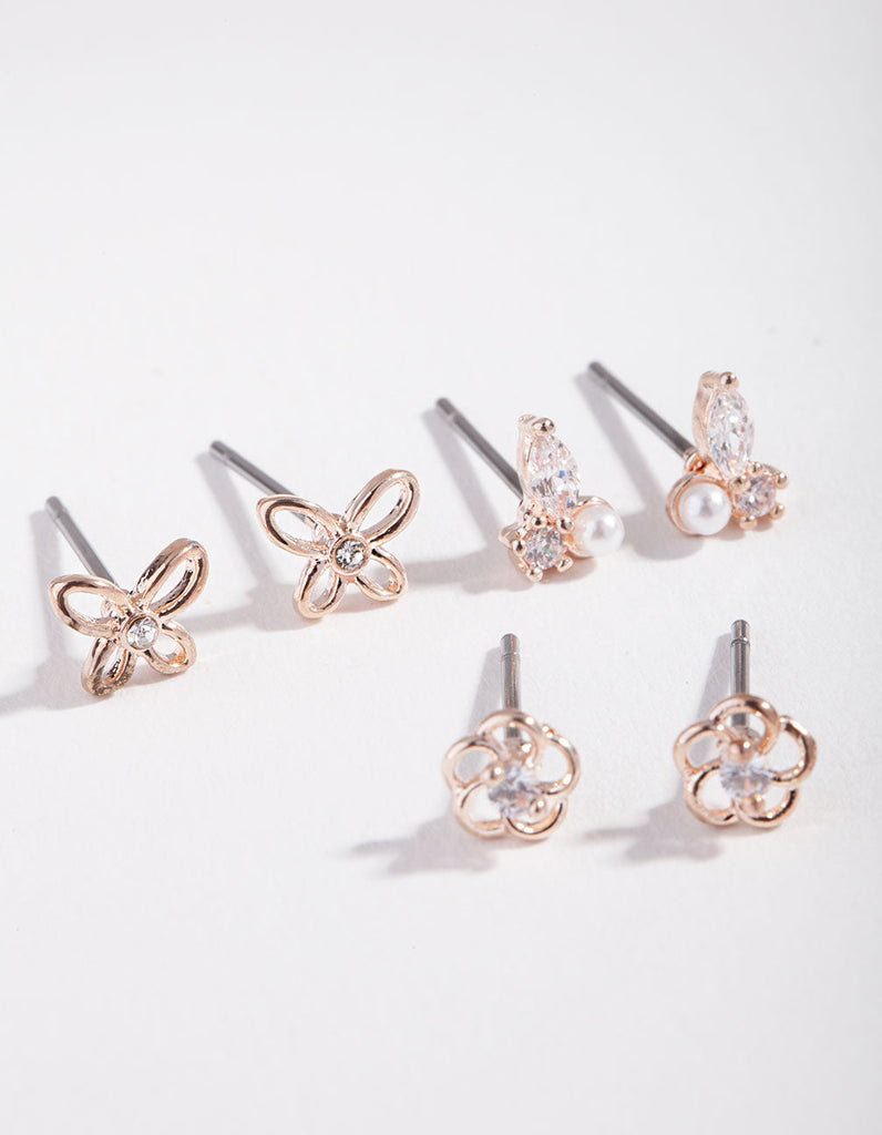 Rose Gold Flower & Pearl Micro Ear Stacker