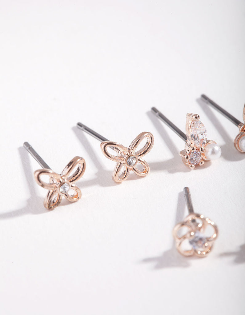 Rose Gold Flower & Pearl Micro Ear Stacker