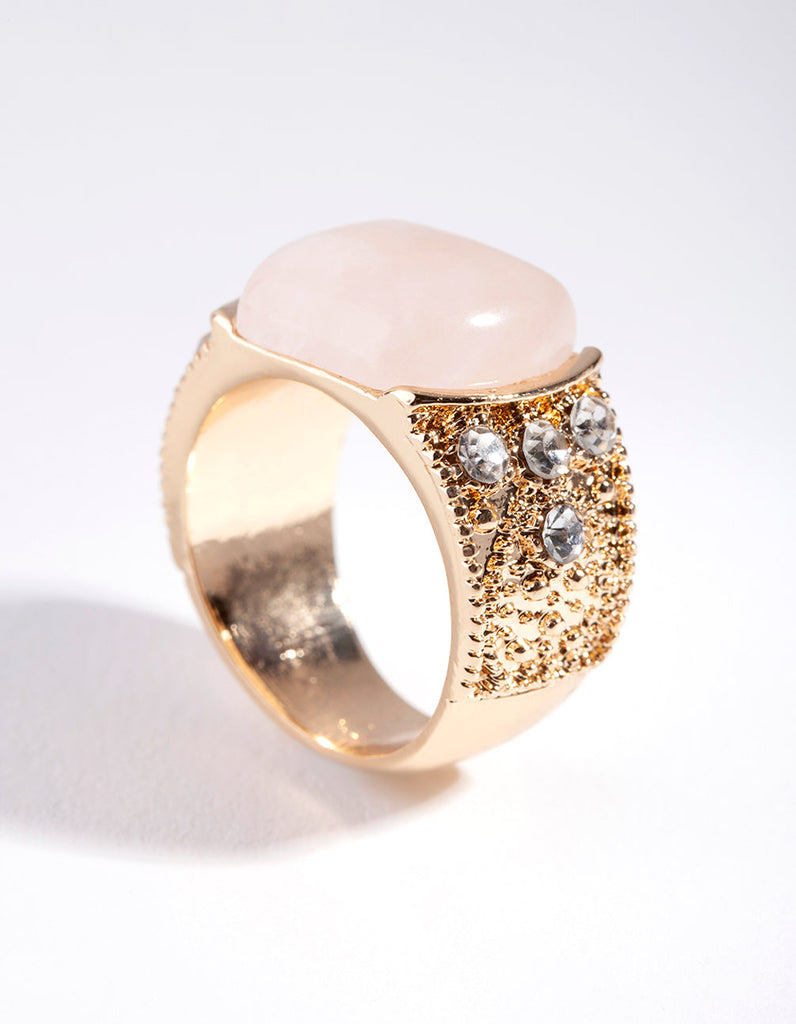 Antique Gold Pink Boho Ring