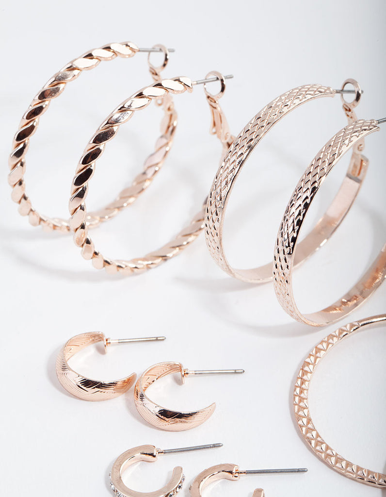 Rose Gold Etched Twist 6-Pack Hoop Earring