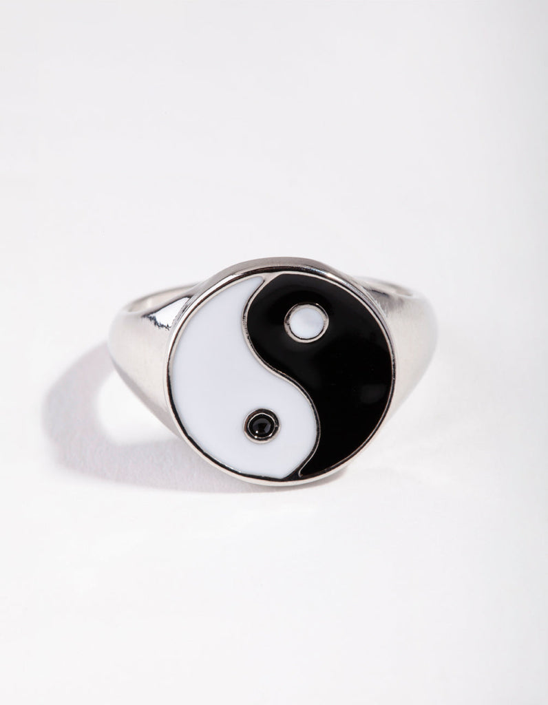 Rhodium Yin & Yang Signet Ring