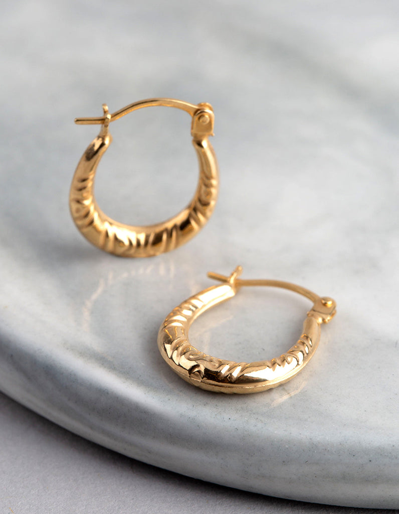 9ct Gold Diamond Cut Creole Hoop Earrings