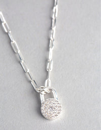 Sterling Silver Pave Padlock Oval Chain Necklace - link has visual effect only