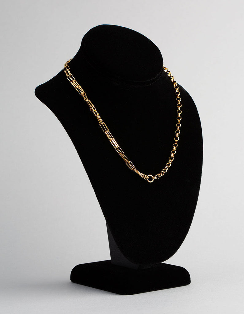 Gold Plated Sterling Silver Half & Half Chain Necklace