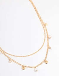 Gold Pearl & Disc Layered Necklace - link has visual effect only