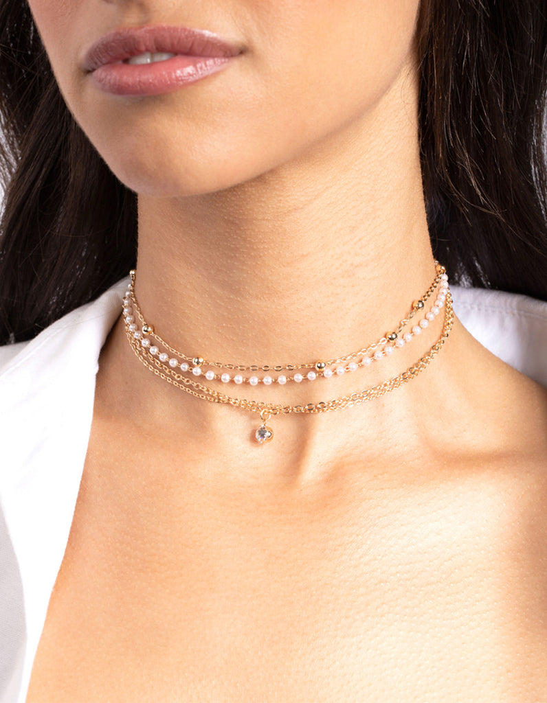 Gold Diamante & Pearl Choker 6-Pack