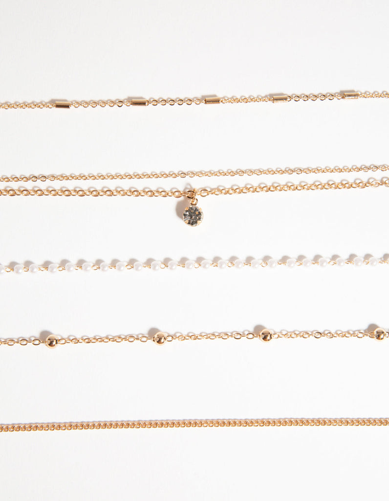 Gold Diamante & Pearl Choker 6-Pack