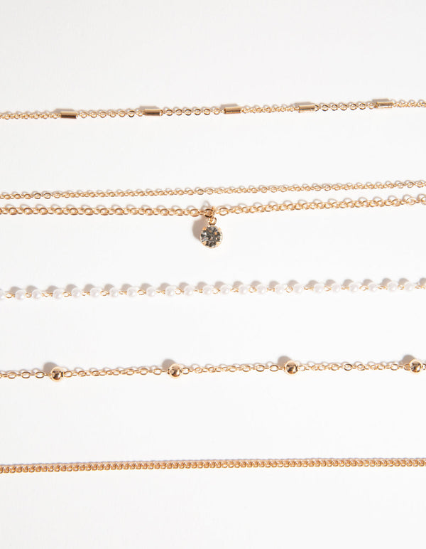 Gold Diamante & Pearl Choker 6-Pack