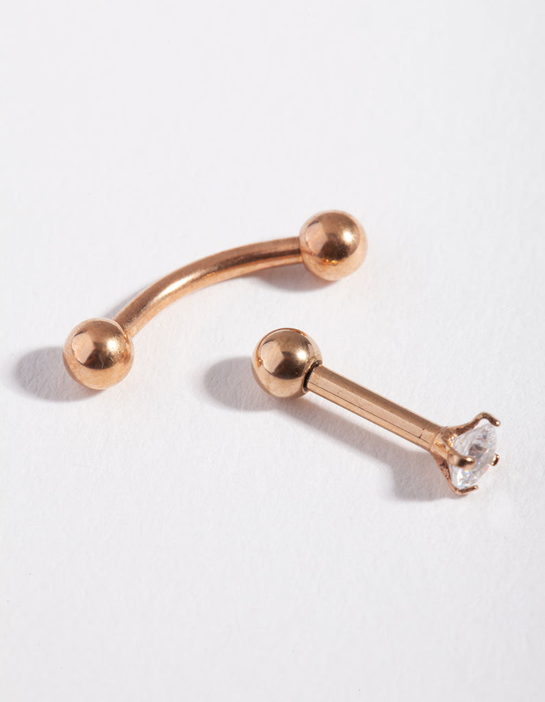 Rose Gold Ball & Cubic Zirconia Barbell Pack