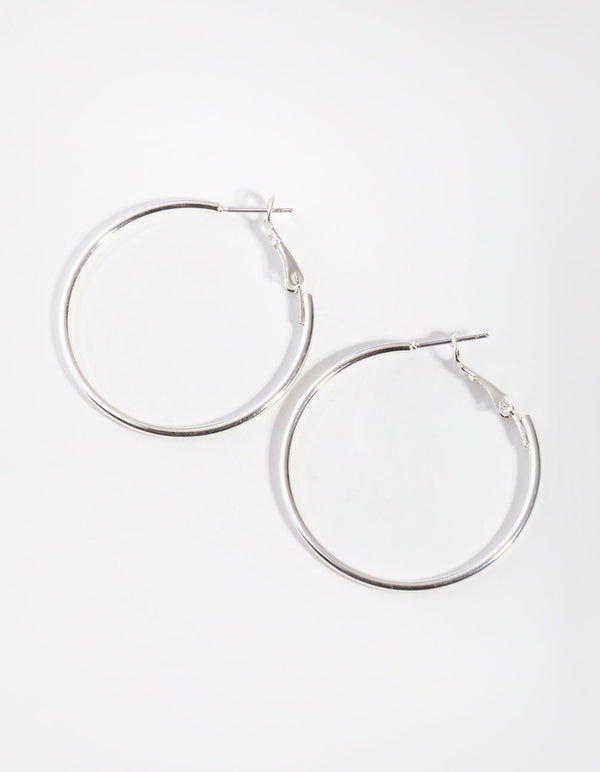 Silver Fine Medium Hoop Earrings