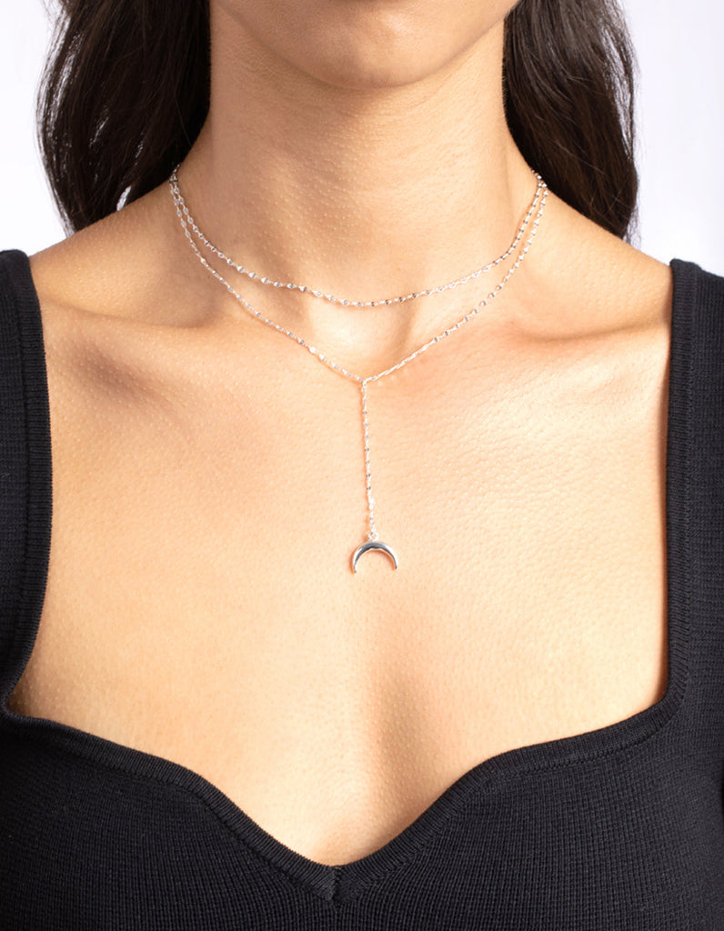 Silver Plated Double Row Moon Necklace