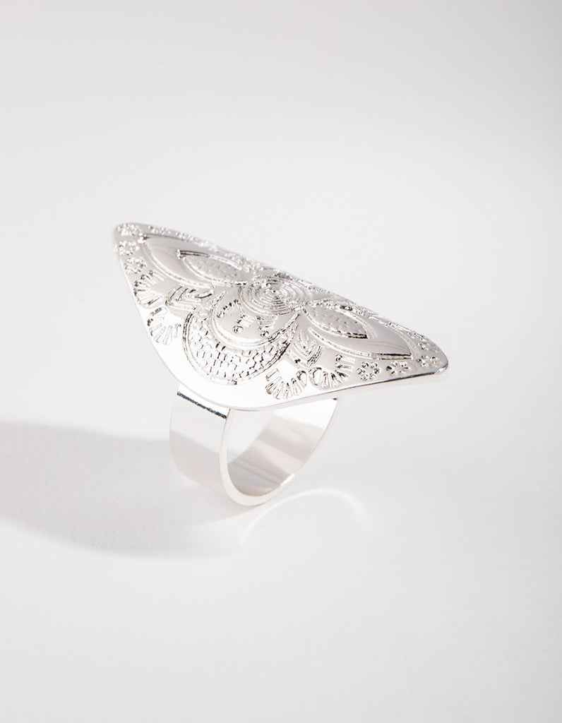 Antique Silver Oval Etched Shield Ring