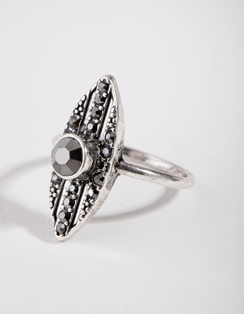 Antique Silver Jet Dome Ring