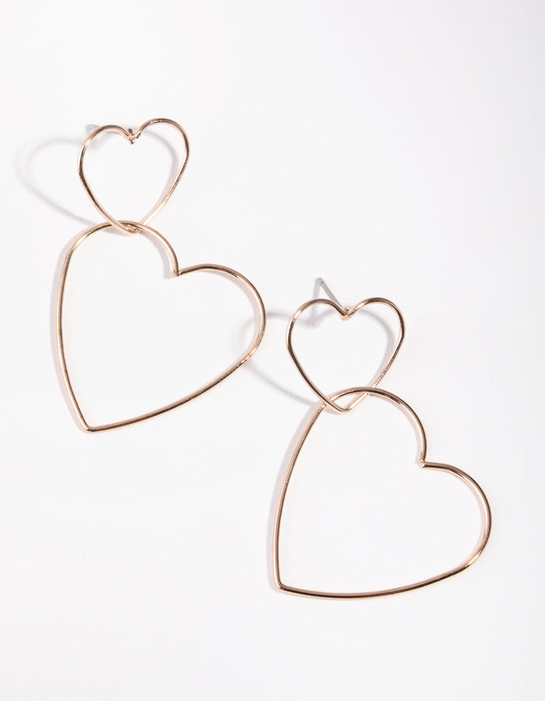 Rose Gold Heart Outline Drop Earrings