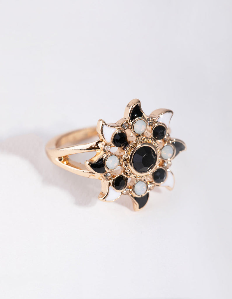 Black Gold Flower Ring