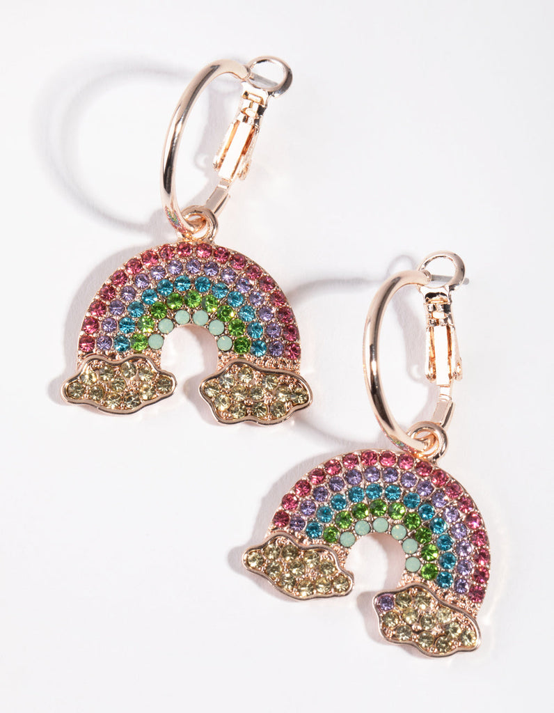 Rose Gold Statement Diamante Rainbow Hoops