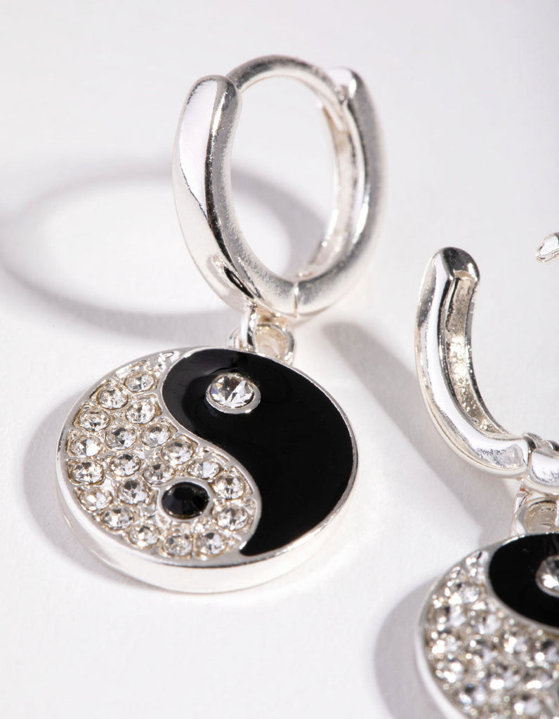 Silver Diamante Yin & Yang Huggie Earrings
