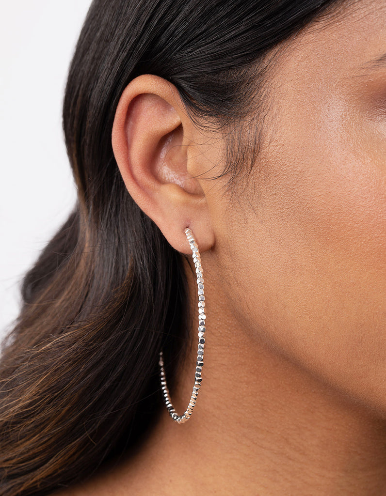 Silver Plated Bead Hoop Earrings