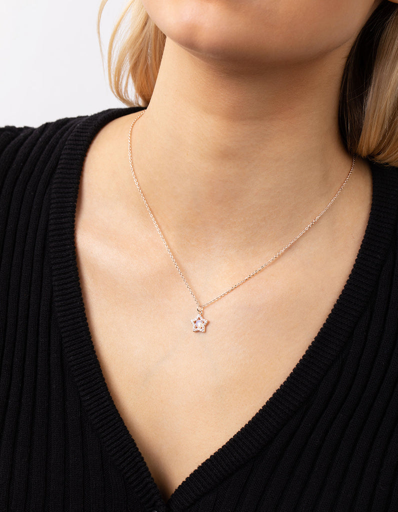 Rose Gold Plated Diamante Star Necklace