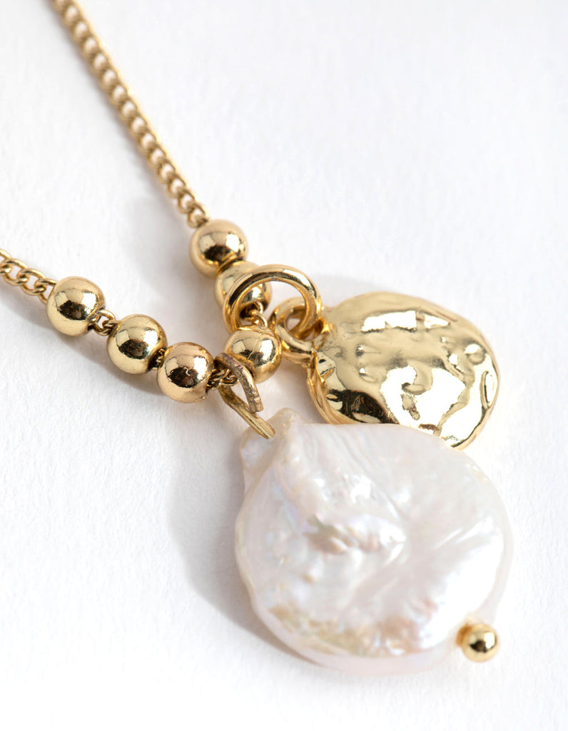 Gold Plated Large Freshwater Pearl Necklace