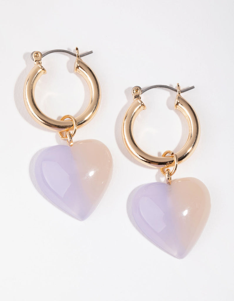 Gold Iridescent Heart Huggie Earrings