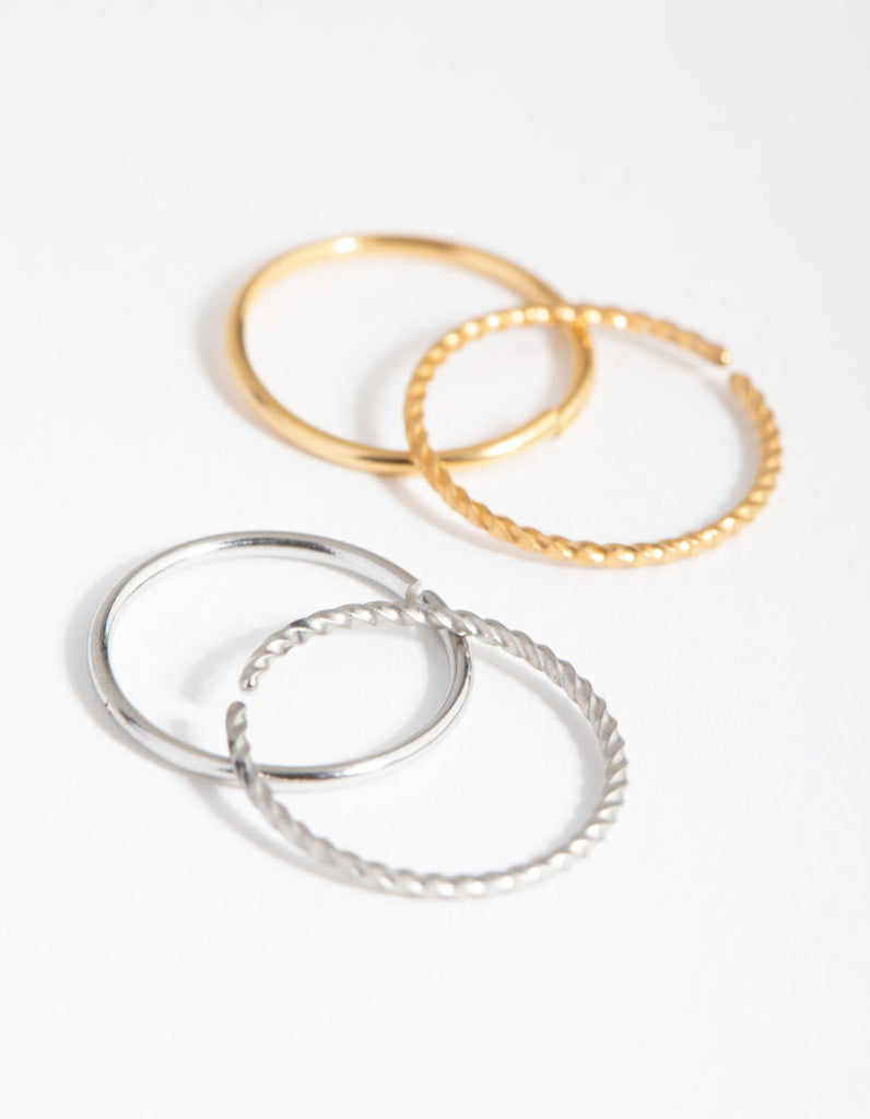 Mixed Metal Surgical Steel Plain & Twist Nose Ring 4-Pack