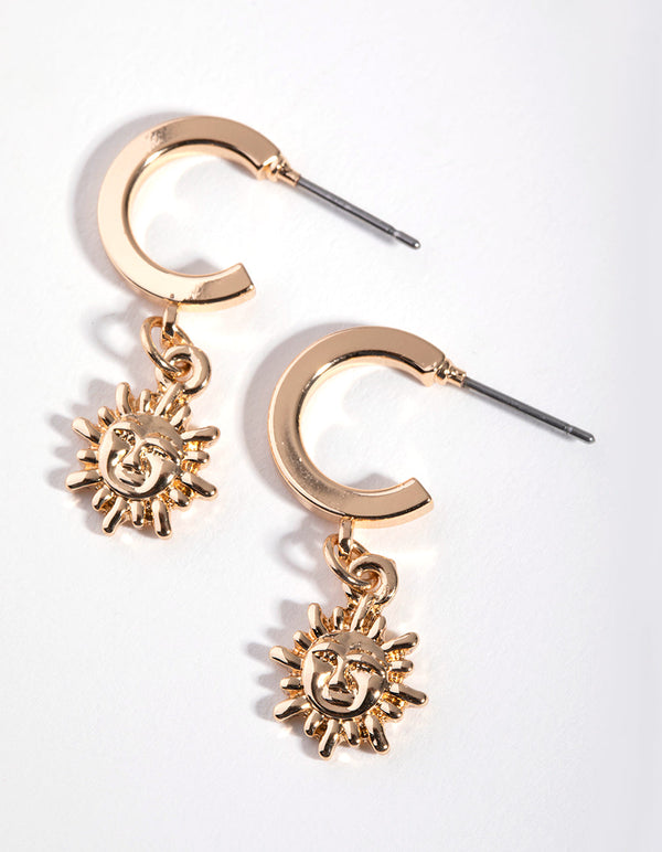 Gold Sun Face Huggie Earrings