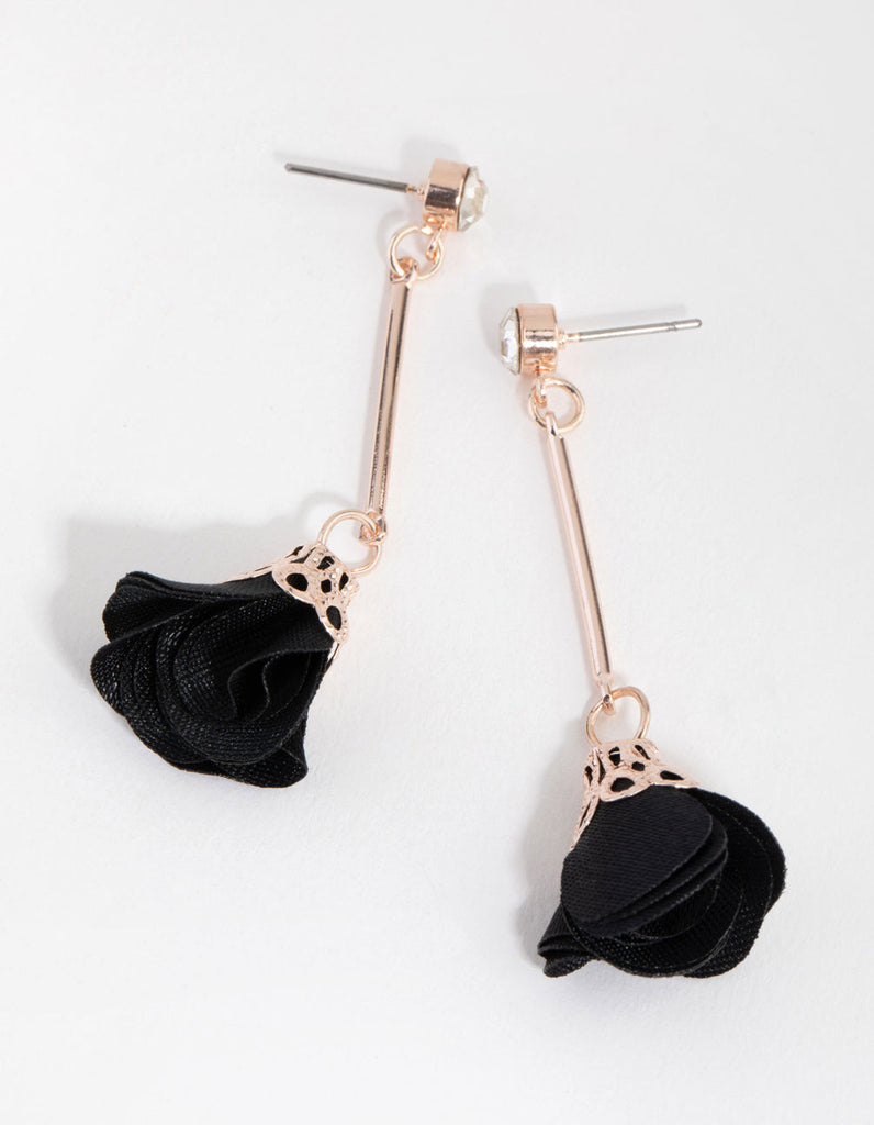 Rose Gold Fabric Petal Stick Drop Earrings