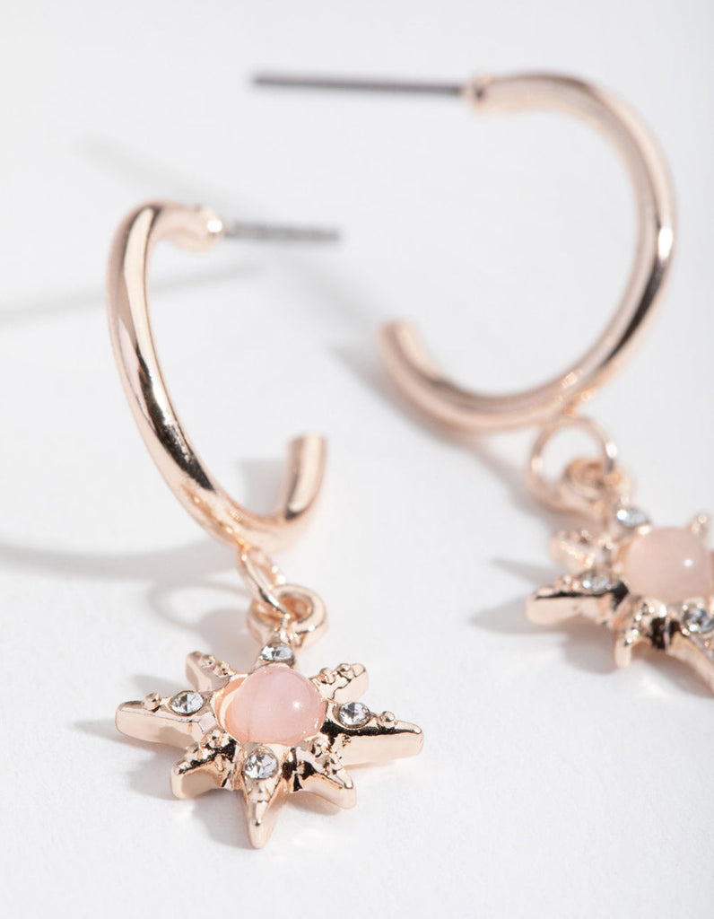 Rose Gold Star Drop Huggie Earrings