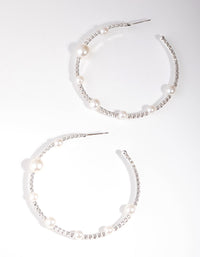 Silver Pearl & Diamante Hoop Earrings - link has visual effect only