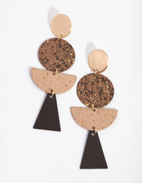 Brushed Gold Decorated Geometric Drop Earrings - link has visual effect only
