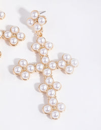 Gold Pearly Cross Earrings - link has visual effect only