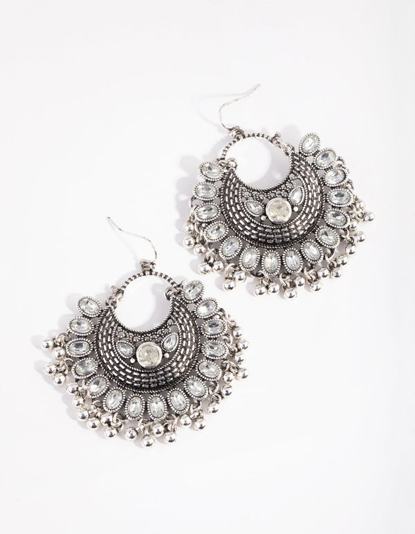Antique Silver Statement Diamante Fan Drop Earrings | Jewel near me ...