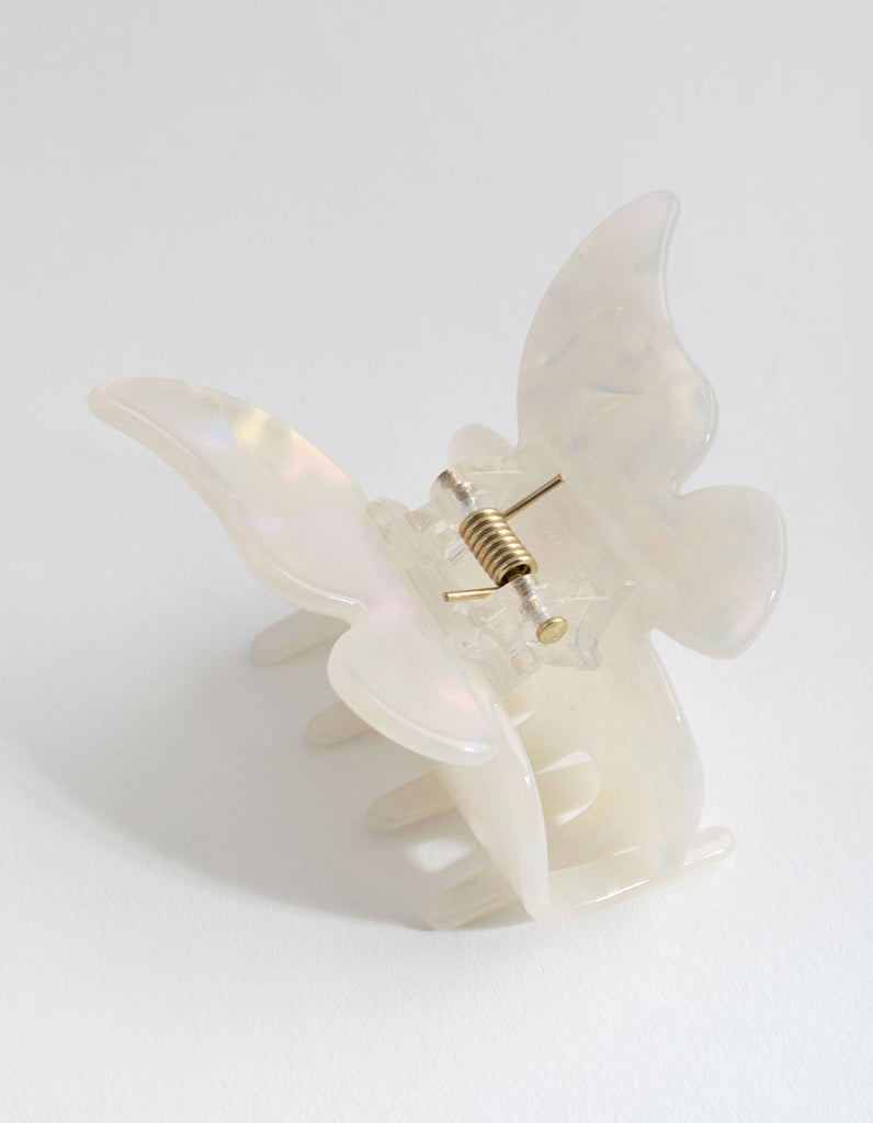 Acetate White Marble Butterfly Clip