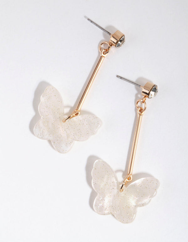 Gold Bar Glitter Butterfly Earrings