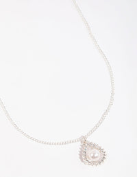 Silver Diamante Open Pear Pearl Necklace - link has visual effect only