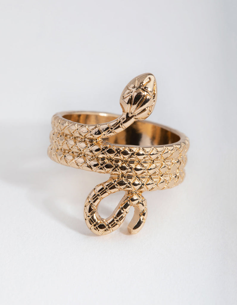 Gold Three Wrap Snake Ring