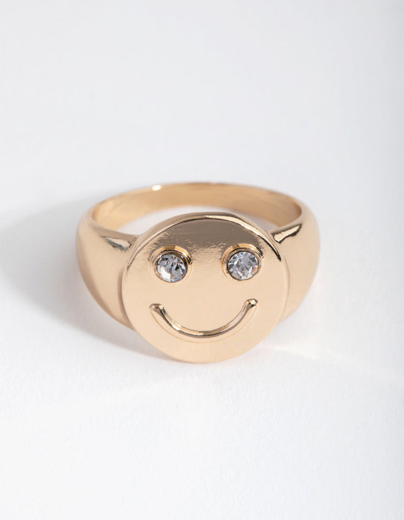 Gold Crystal Smiley Ring