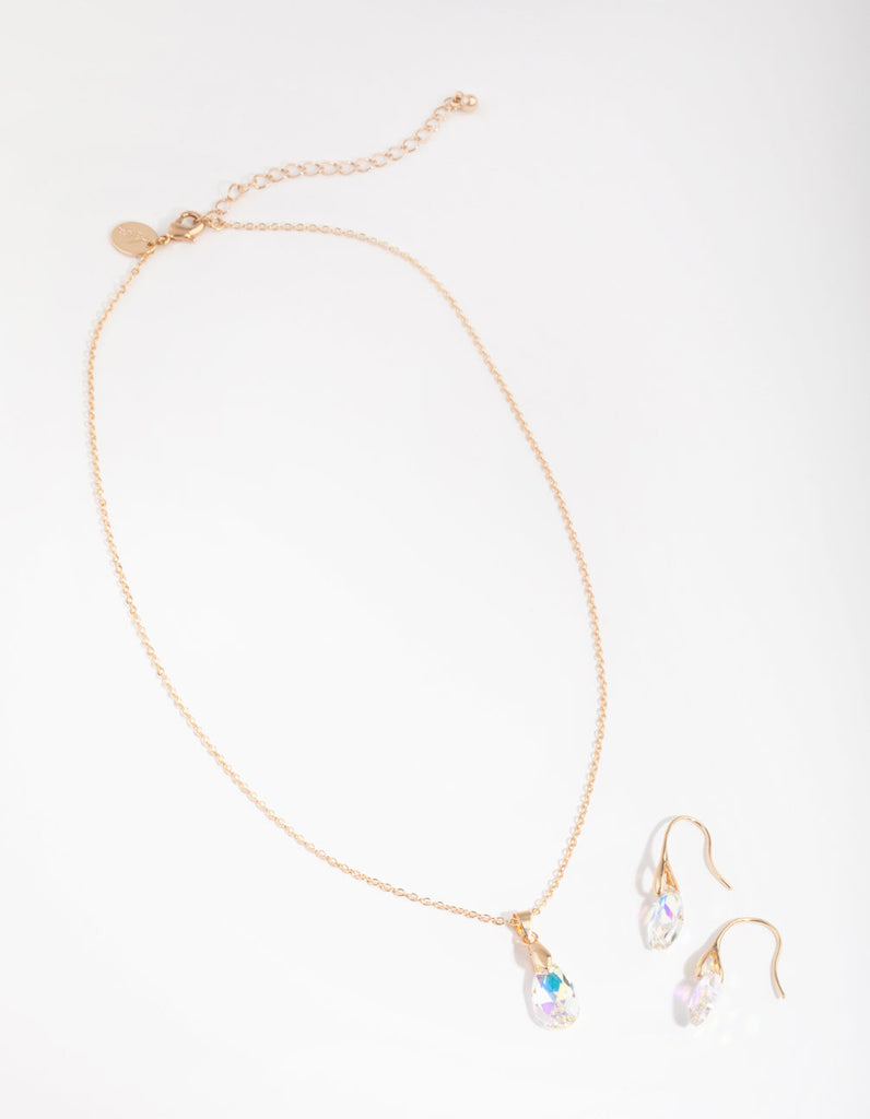 Gold Teardrop Necklace & Earrings Set