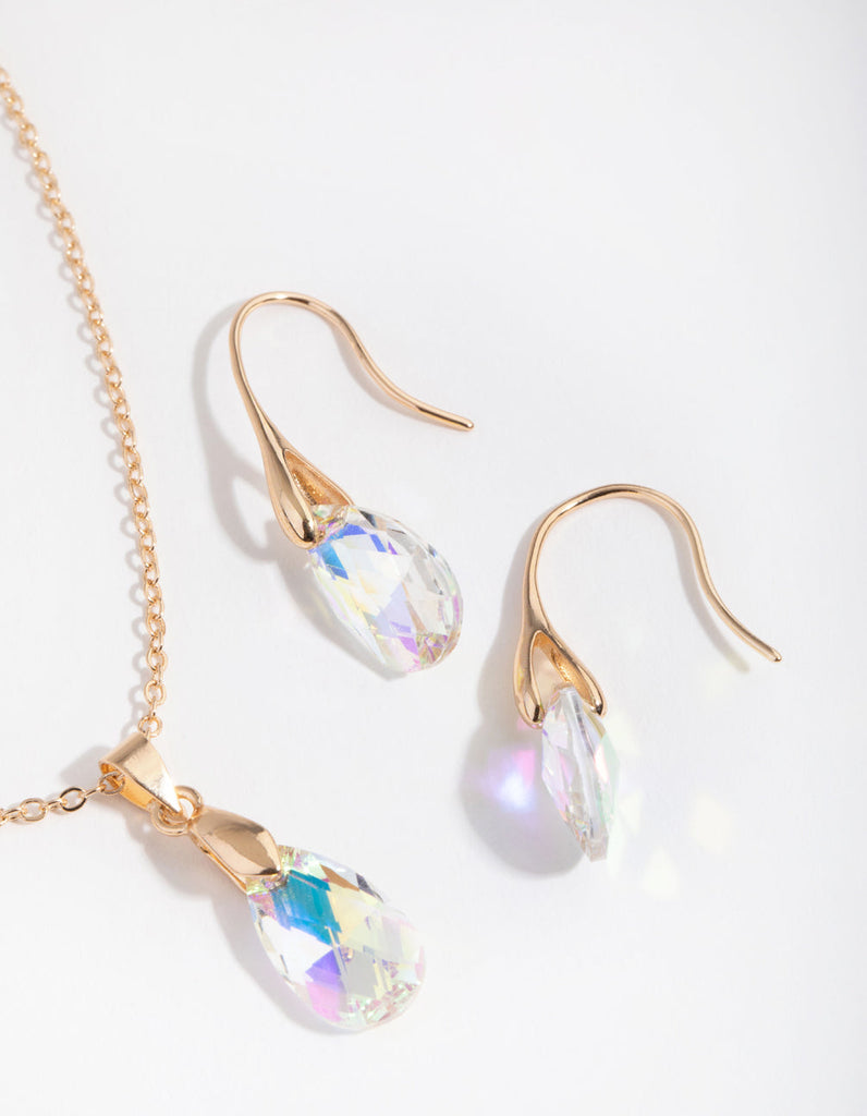 Gold Teardrop Necklace & Earrings Set